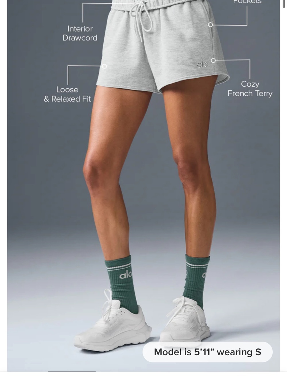 ALO Yoga Light Gray Cozy French Terry Drawcord Shorts